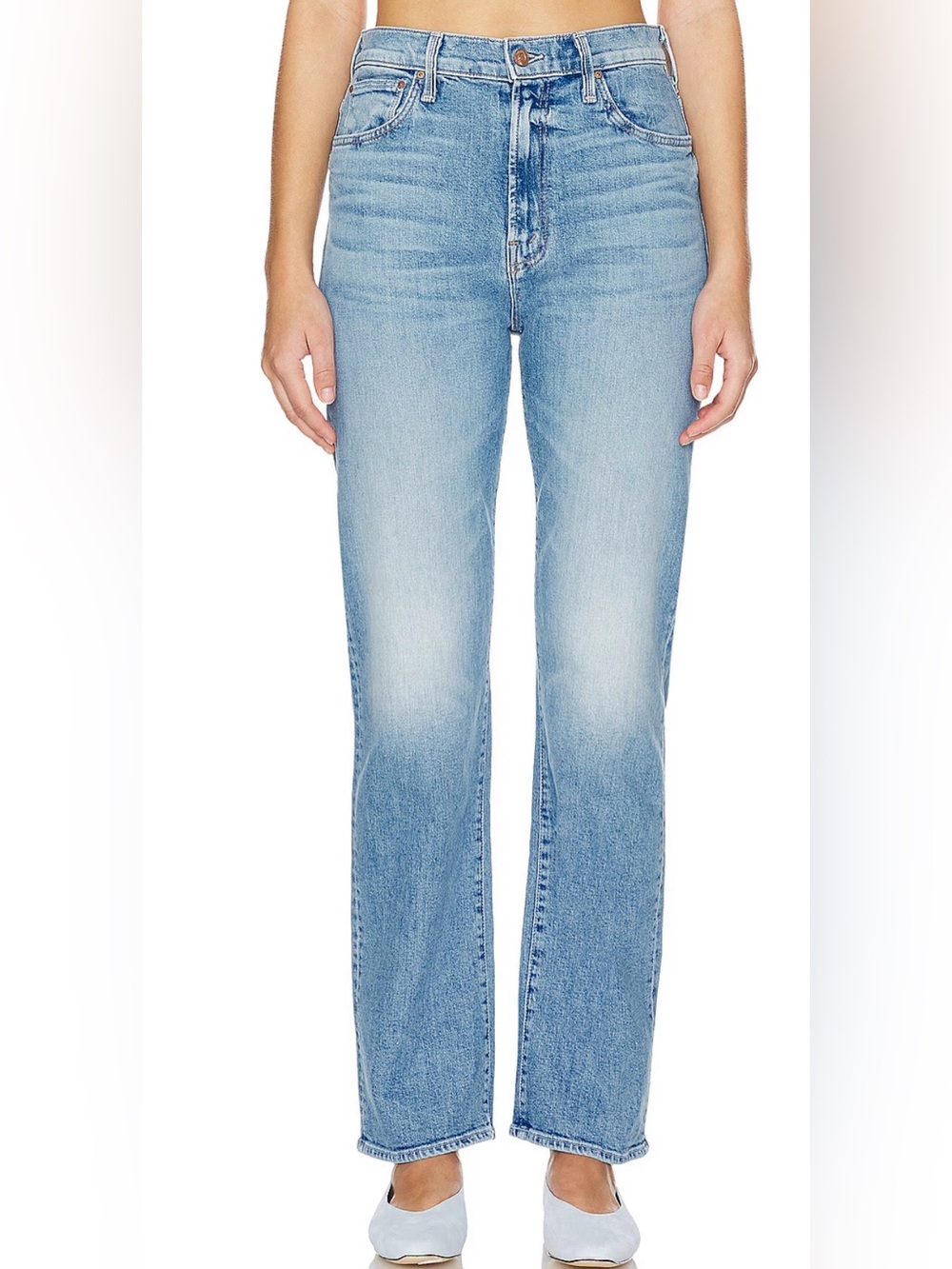 MOTHER High Waisted Rider Ankle Light Blue Straight Leg Fray Jeans Size 27
